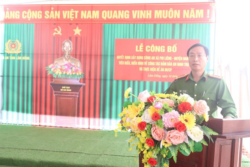 Đại tá Bùi Đức Thịnh, Phó Giám đốc Công an tỉnh Lâm Đồng phát biểu chỉ đạo tại buổi lễ